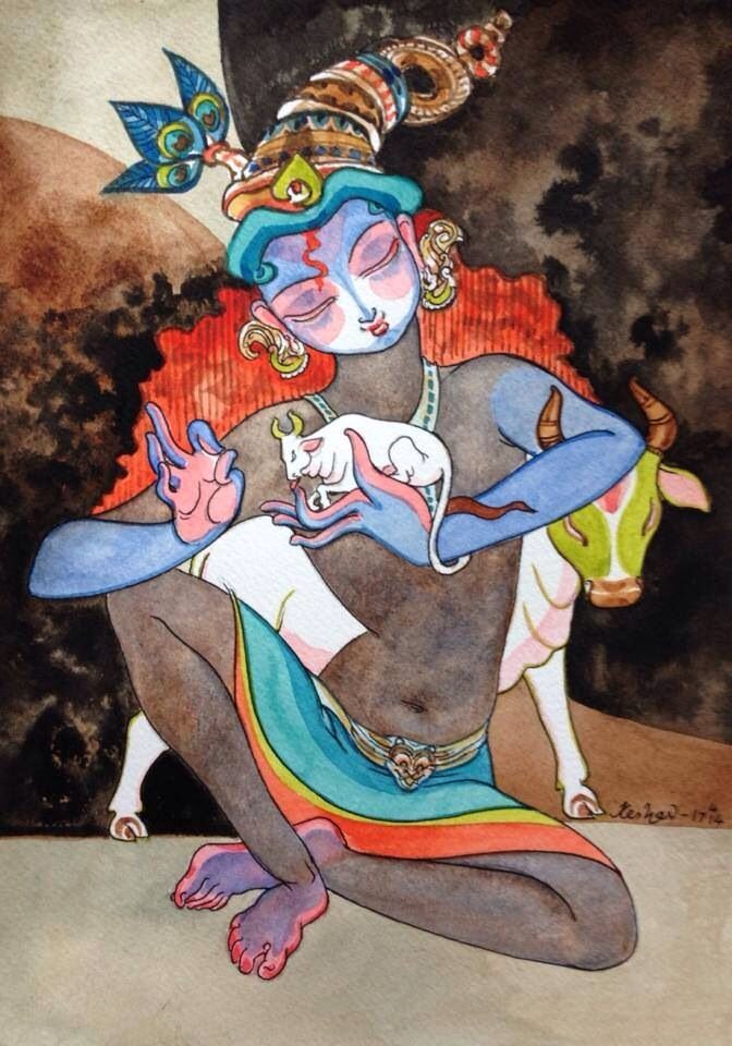 Radha Krishna Hand Painting Images