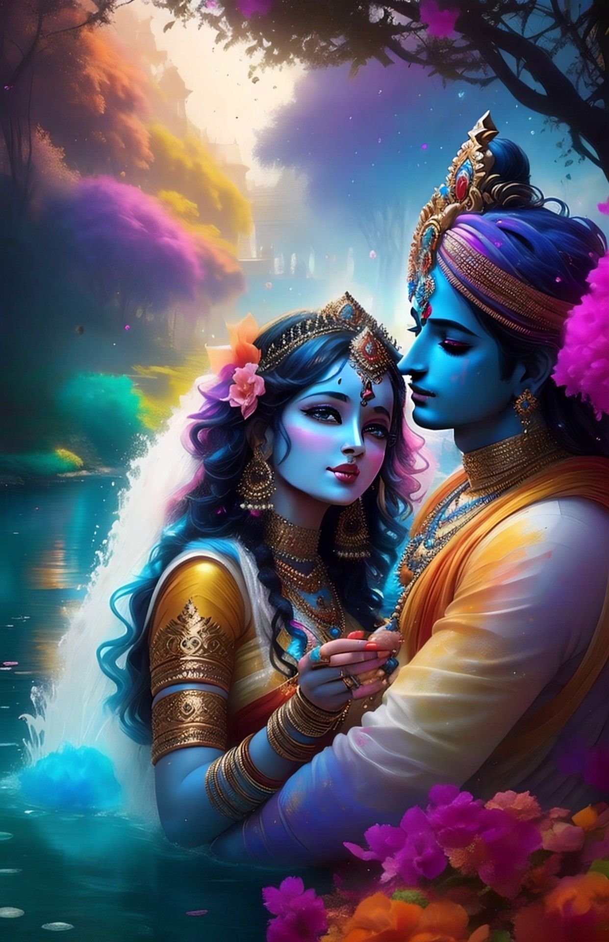 Radha Krishna Images With Golden Affect